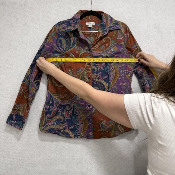 Coldwater Creek Shirt Womens Medium Paisley Button Front Stretch Long Sleeve - Picture 5 of 9